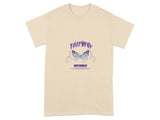 Graphic Tee with Purple Butterfly and Text Design
