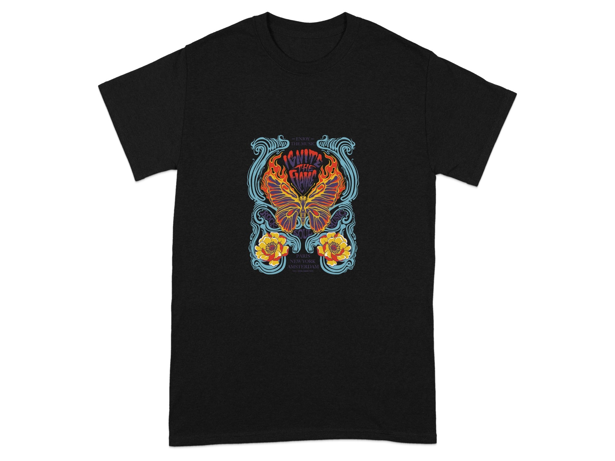 Vibrant Colorful Phoenix and Flowers Graphic Shirt