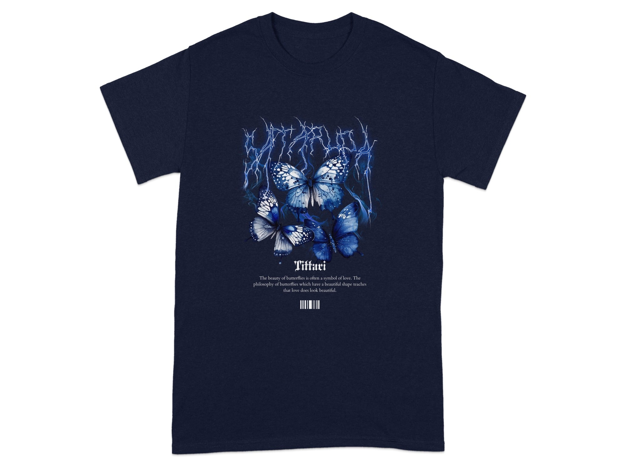 Blue Butterfly Design Graphic T-Shirt for Casual Wear