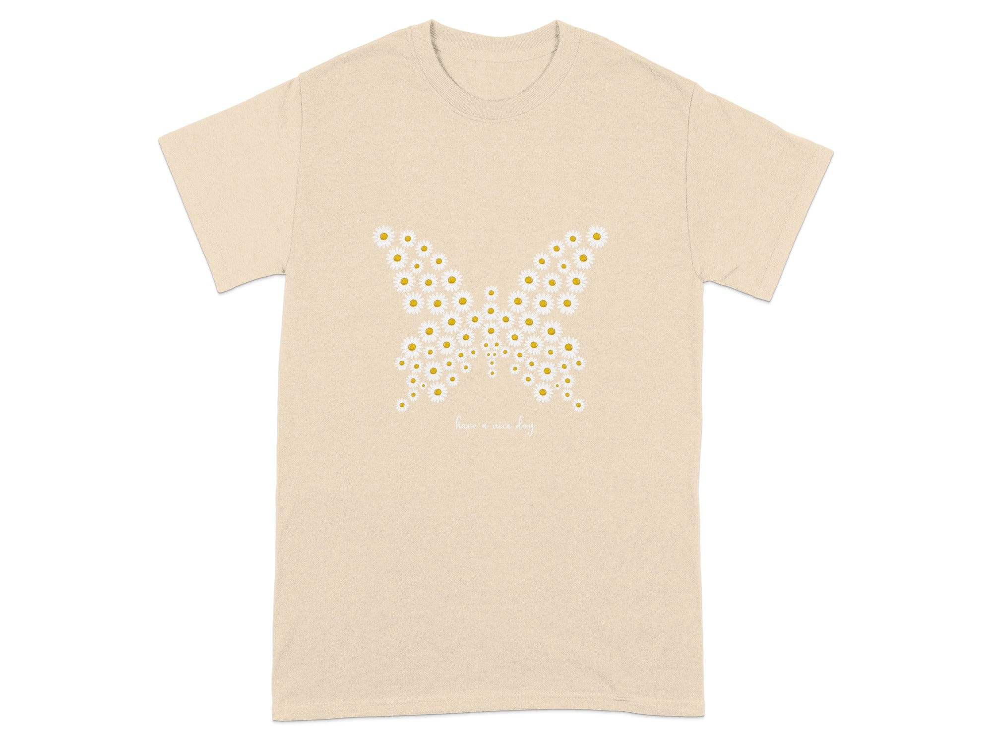Beige T-shirt with Butterflies Made of Daisies