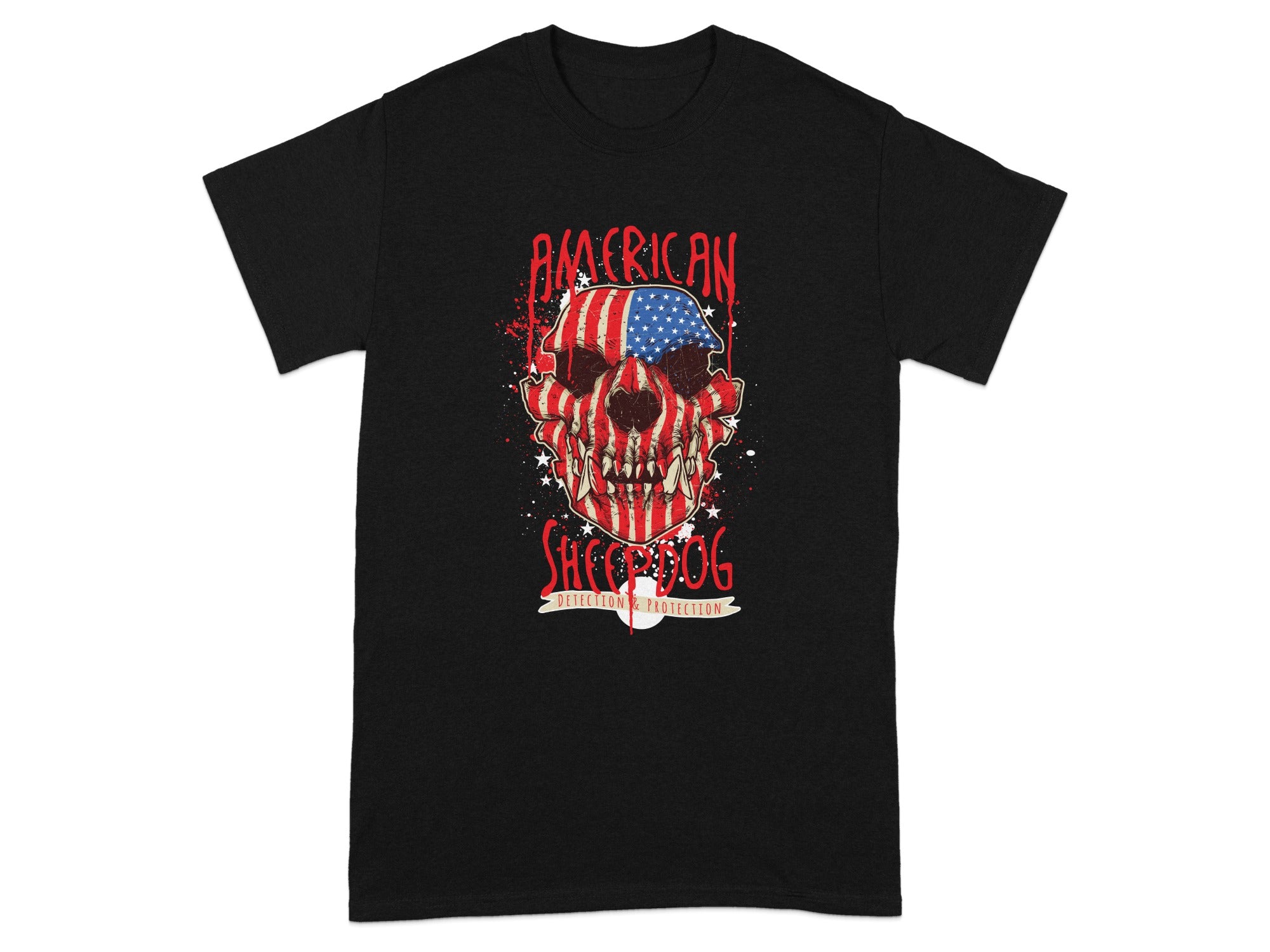 American Sheepdog Skull USA Flag Graphic Tee