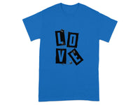 Blue T-Shirt with Love and Safety Pins Graphic Design