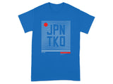 Vibrant Blue Graphic Tee with Unique Text Pattern