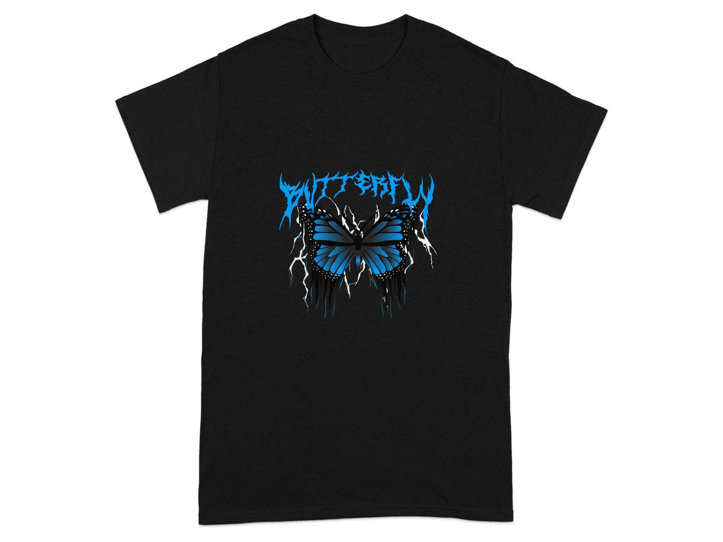 Blue Butterfly Graphic Shirt with Lightning Design